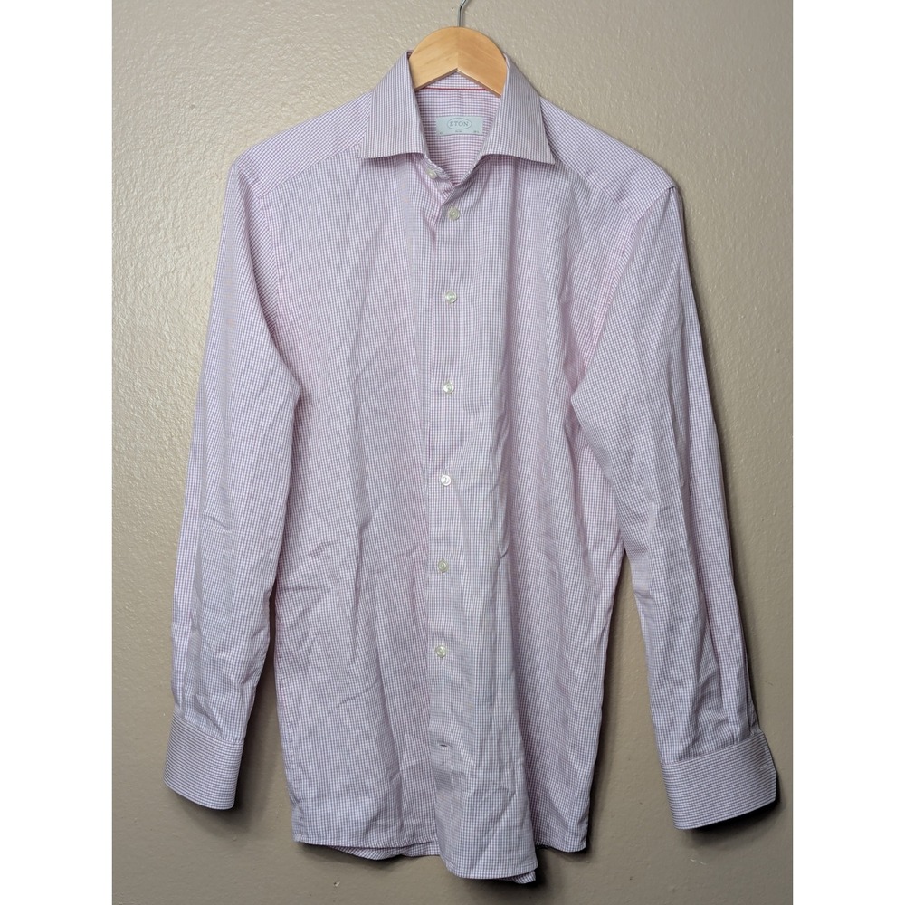 Eton Button Down Shirt Mens 16.5 42 Red‎ White Slim Fit Cambridge Micro Check